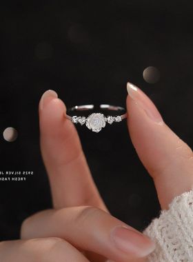 开口戒s925纯银简约玫瑰花设计