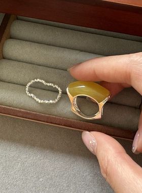 食指松石黄指环叠银饰年2024女