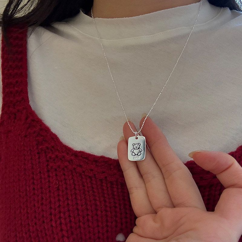 甜美个性方牌时尚项链纯银7553