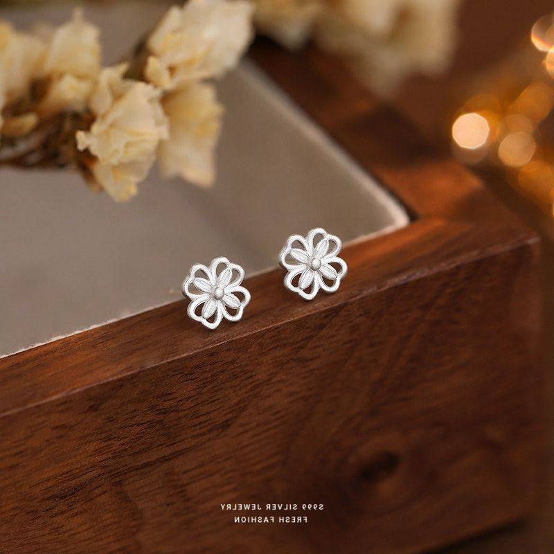 镂空s999耳钉简约韩版四叶草小众