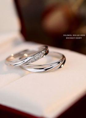 情侣纯银戒999简约锆石指镶轻对