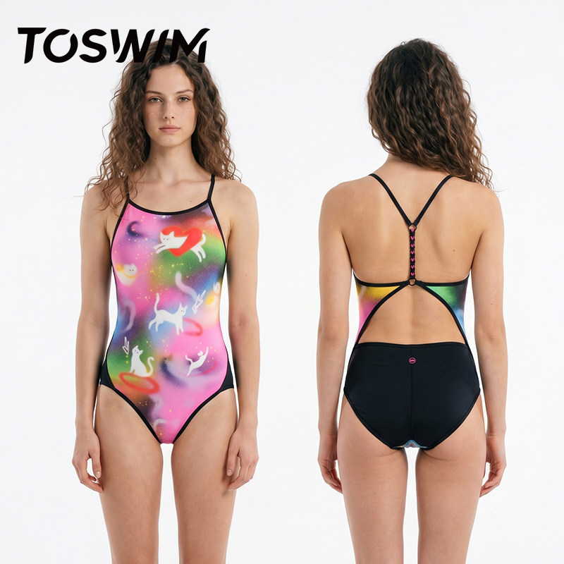 【竞速泳衣】TOSWIM泳衣女单层无胸垫高开叉竞速泳装游泳馆2026款图片