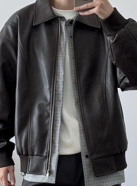 「一眼万年」宽肩立体基础皮衣54428 韩系秋冬帅老钱CCD自由商店