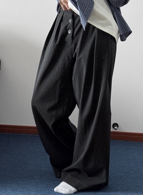 「廓形人生」设计师排扣西裤54404 韩系宽松瘦休闲裤CCD自由商店