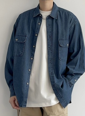 双袋基础牛仔衬衫34306 秋季宽松简约长袖休闲衬衣男CCD自由商店