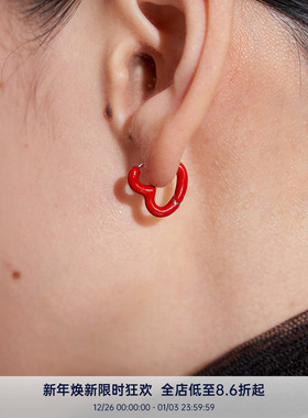 PAUSA ANN 红色滴油爱心新年氛围简约小众设计耳钉