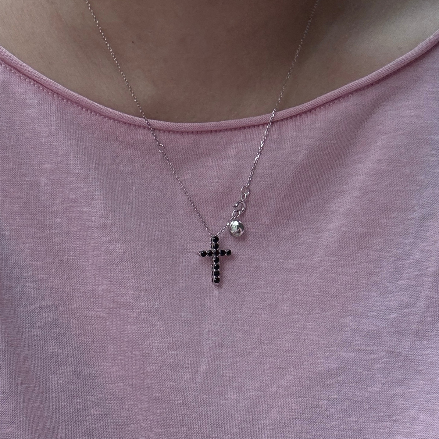 PAUSA ANN s925 秋冬复古黑色满钻十字架中性感百搭项链