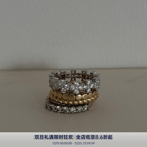 PAUSA ANN s925 轻奢时髦复古满钻十字拼接高火彩锆石戒指