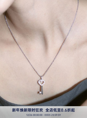 PAUSA ANN s925 原创复古锆石/条纹力量钥匙时髦吊坠项链