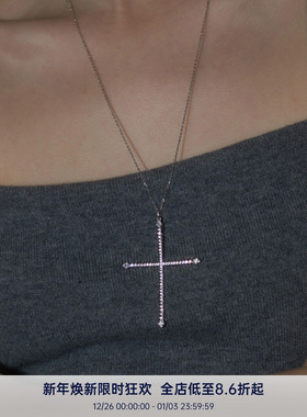 PAUSA ANN s925 极细线条十字架夸张小众设计毛衣链/项链