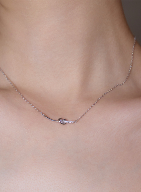 PAUSA ANN s925 简约幸运爱心绳结镶钻通勤轻奢项链锁骨链