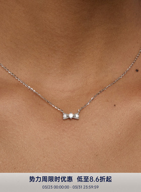 PAUSA ANN s925 精致迷你珠边镶钻蝴蝶结通勤百搭项链