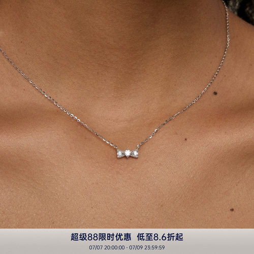 PAUSA ANN s925 精致迷你珠边镶钻蝴蝶结通勤百搭项链