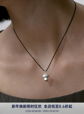 PAUSA ANN s925 原创锆石斑点蘑菇黑绳可调节小众设计项链