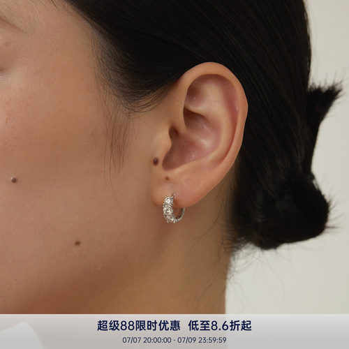 PAUSA ANN s925 秋冬点睛三钻莫桑钻镶钻轻奢都市耳扣耳圈