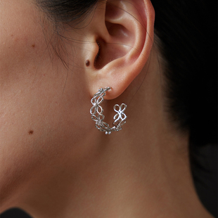 PAUSA ANN s925 法式雕刻花朵连接点钻耳圈耳环