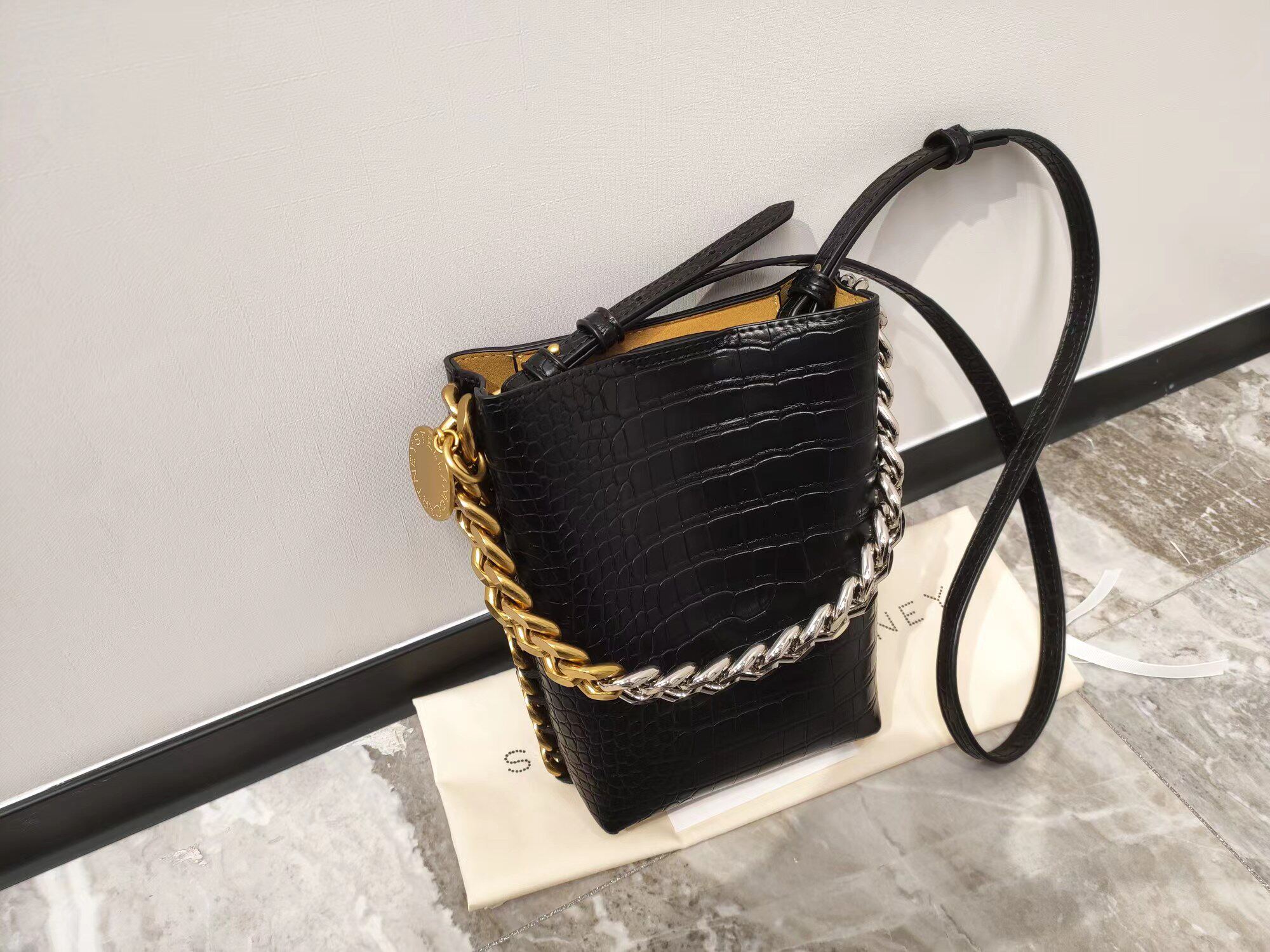 stella女包鳄鱼纹斜挎手提单肩包意大利设计全新纯色单肩斜挎手提