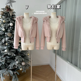 柒月末【两穿毛绒外套（短款）】保暖加厚连帽外套冬季新款