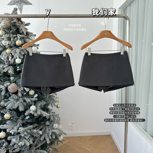 柒月末 冬季新款好版型百搭西装A字灰色呢料半身短裙裙裤