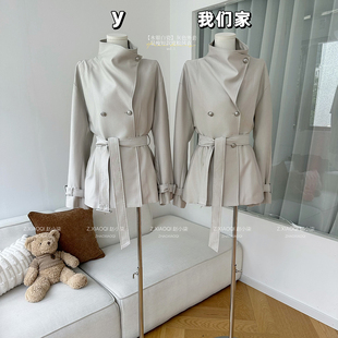 柒月末【水银白瓷】初秋灰色外套女2026新款显瘦短款宽松风衣