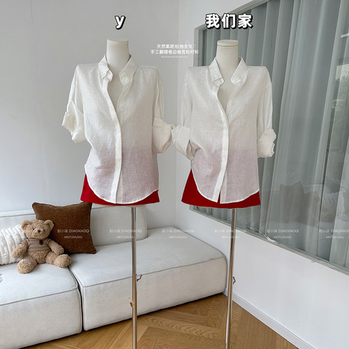手工翻褶卷边袖宽松衬衫