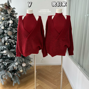 柒月末 红色挂脖连衣裙女冬季圣诞节内搭背心裙包臀裙辣妹短裙子