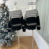 26支软糯羊毛纱斜肩老钱撞色提花针织衫 柒月末 RL冬日费尔岛