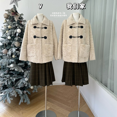 米驼色皮毛一体羊羔绒外套