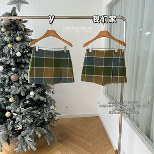 柒月末 格纹半身裙 「穿搭小鬼才」羊毛混纺缪系带腰带毛呢裙裤