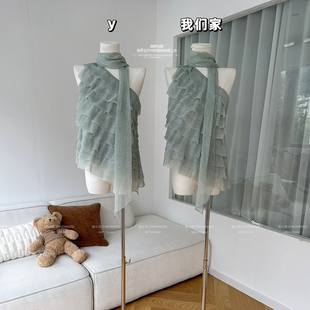 柒月末 绿野仙踪层叠荷叶边不对称蛋糕层飘带斜肩上衣