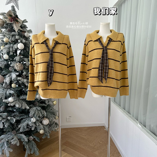 柒月末内搭毛衣女黄色加厚针织衫 上衣秋冬美拉德穿搭polo领毛线衣