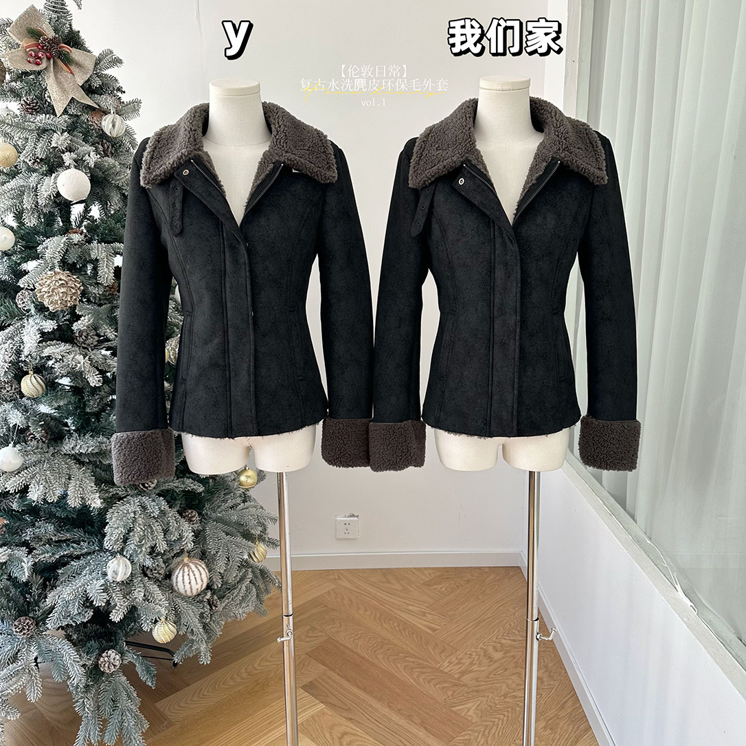 柒月末【伦敦日常】复古水洗麂皮环保毛短款外套女冬皮毛一体夹克,女装/女士精品,短外套,淘宝优惠券,粉丝福利购,淘宝优惠卷