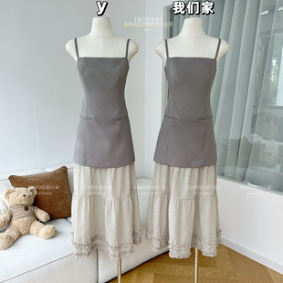 柒月末【夏日变奏曲】韩系小众木耳边层次拼接假两件小个子连衣裙