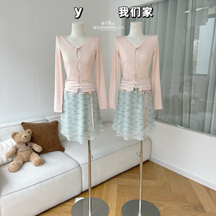 巨好看针织长袖 早春设计感上衣女假两件修身 T恤 春日蕾丝 柒月末