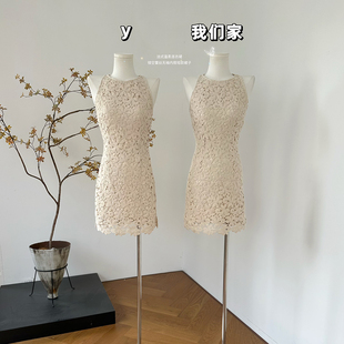 柒月末 法式温柔连衣裙女春季礼服镂空蕾丝无袖内搭短款裙子