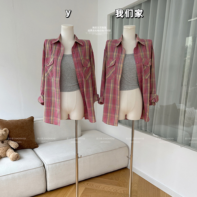 宽松格纹衬衫衬衣翻领上衣