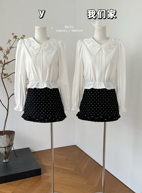 柒月末 蕾丝日记 100棉舒适圆领设计感上衣长袖花边小V领复古衬衫