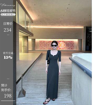linyings「全员爱穿」亨利领T恤裙收腰夏季针织弹力收腰连衣裙