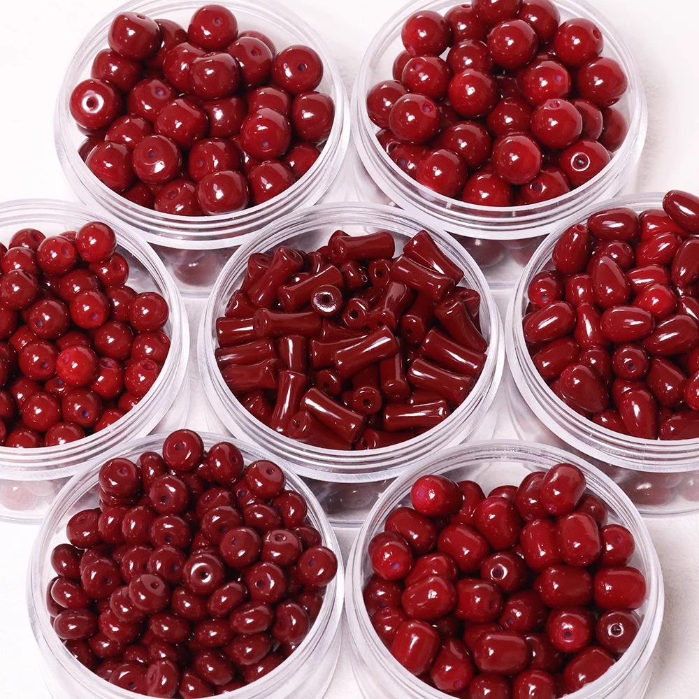 新年中式红色系散珠 古风竹节珠圆珠隔珠diy材料 配饰串珠珠子