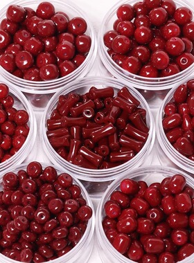 新年中式红色系散珠 古风竹节珠圆珠隔珠diy材料 配饰串珠珠子