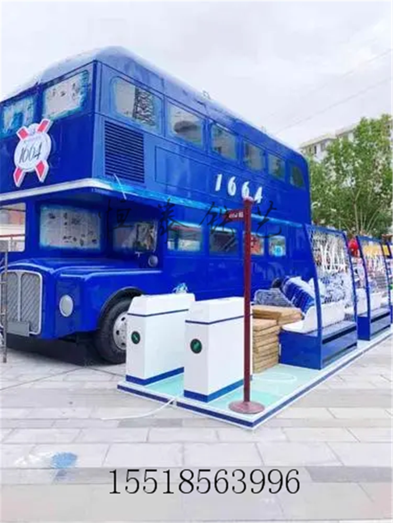 大型复古铁艺双层大巴士客车景区商场咖啡车商业网红打卡主题餐厅