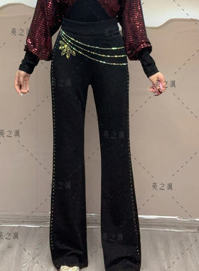 2223英之飒新烫钻裤子女广场舞吉特巴拉丁交谊跳舞四面弹舞蹈长裤
