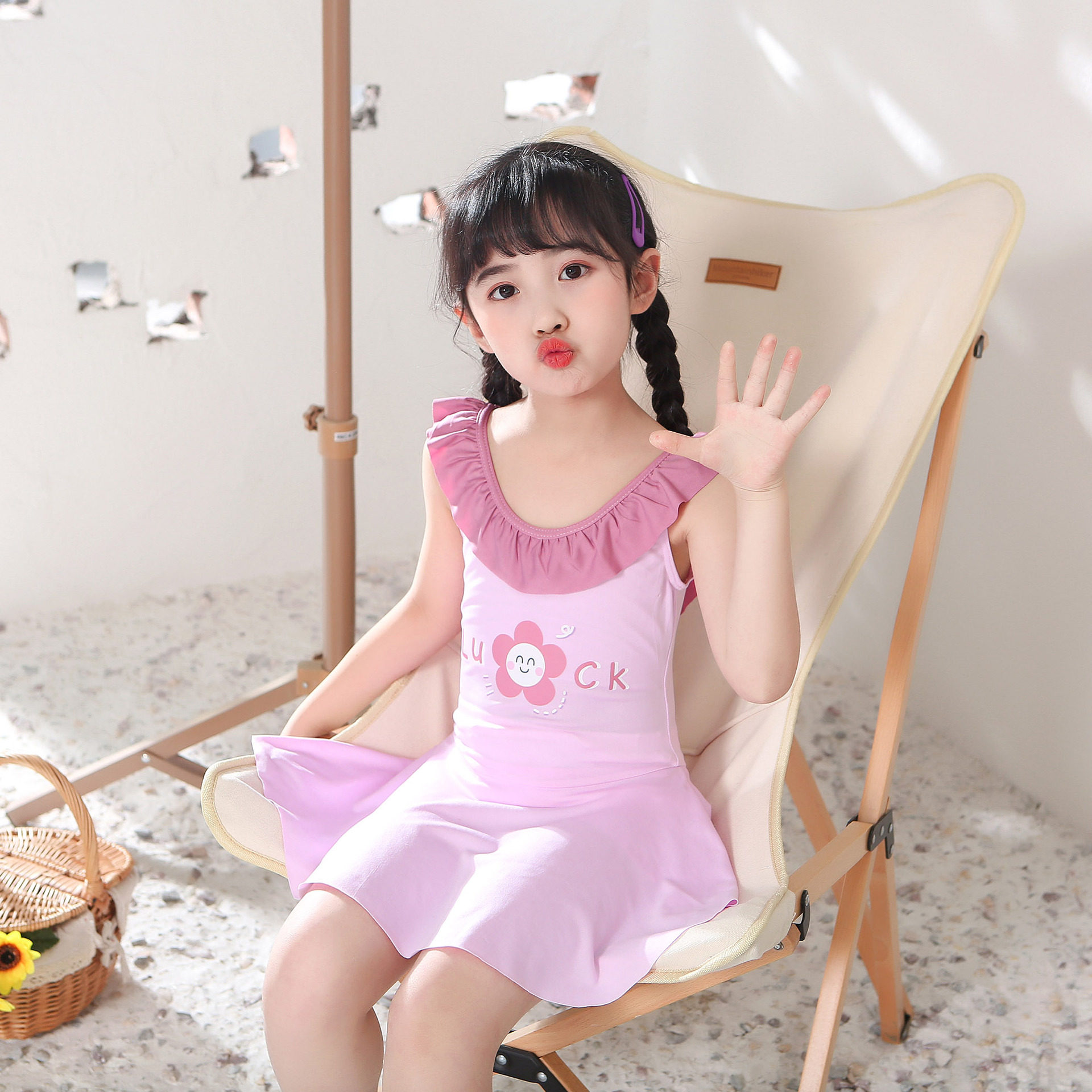 儿童泳衣女童中小童连体公主裙式泳衣夏季防晒速干沙滩温泉游泳装