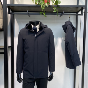 水貂毛内胆可脱卸男士派克服外套商务休闲保暖羽绒服上衣领佐诺依