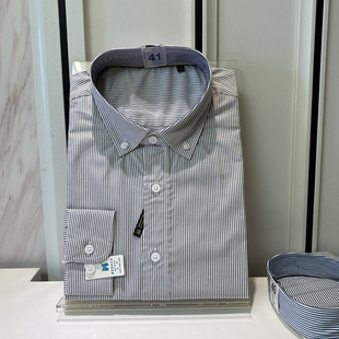 领佐诺依品牌 衬衣简约商务免烫衬衫 牛津纺全棉面料男士 竖条纹长袖