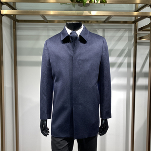 山羊绒内胆可拆卸冬新品男士翻领中长款毛呢大衣商务外套领佐诺依