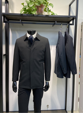 回馈款黑色白鸭绒填充内胆可脱卸外套男士翻领羽绒服领佐诺依