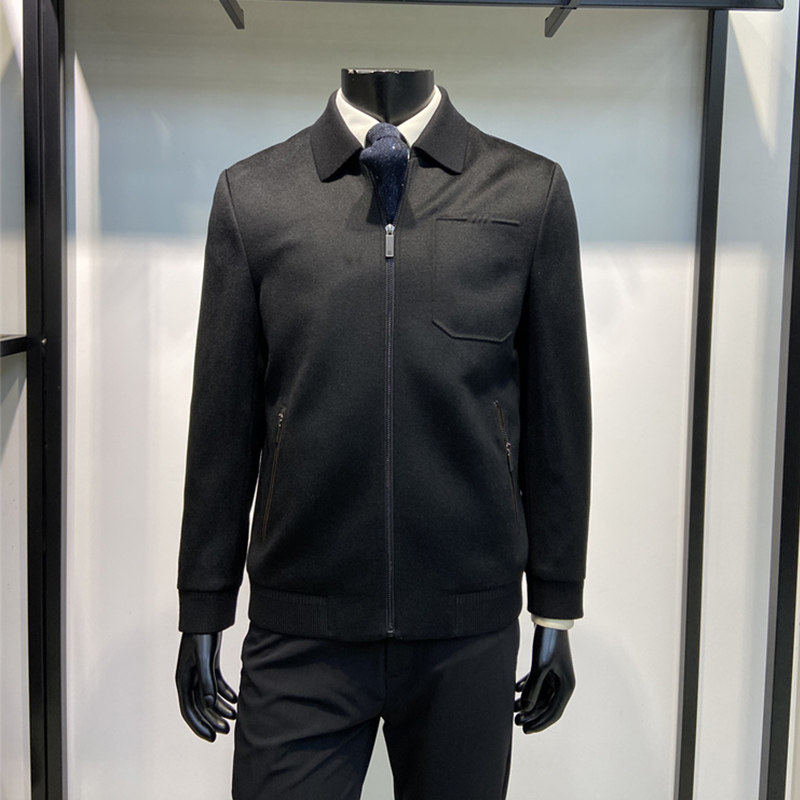 赔钱断码处理男士翻领纯毛呢外套黑色商务休闲短款羊毛夹克领佐