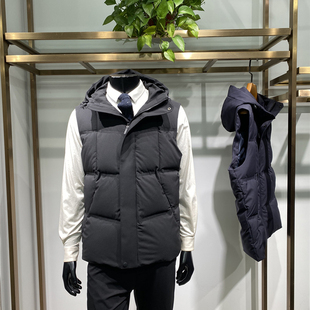 五防面料25年冬新品 连帽鸭绒服外套商务背心羽绒马甲领佐诺依 男士