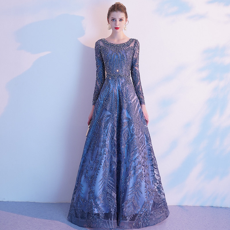 高端奢华新娘星空晚礼服裙女长款仙气梦幻森系重工婚纱连衣裙长袖